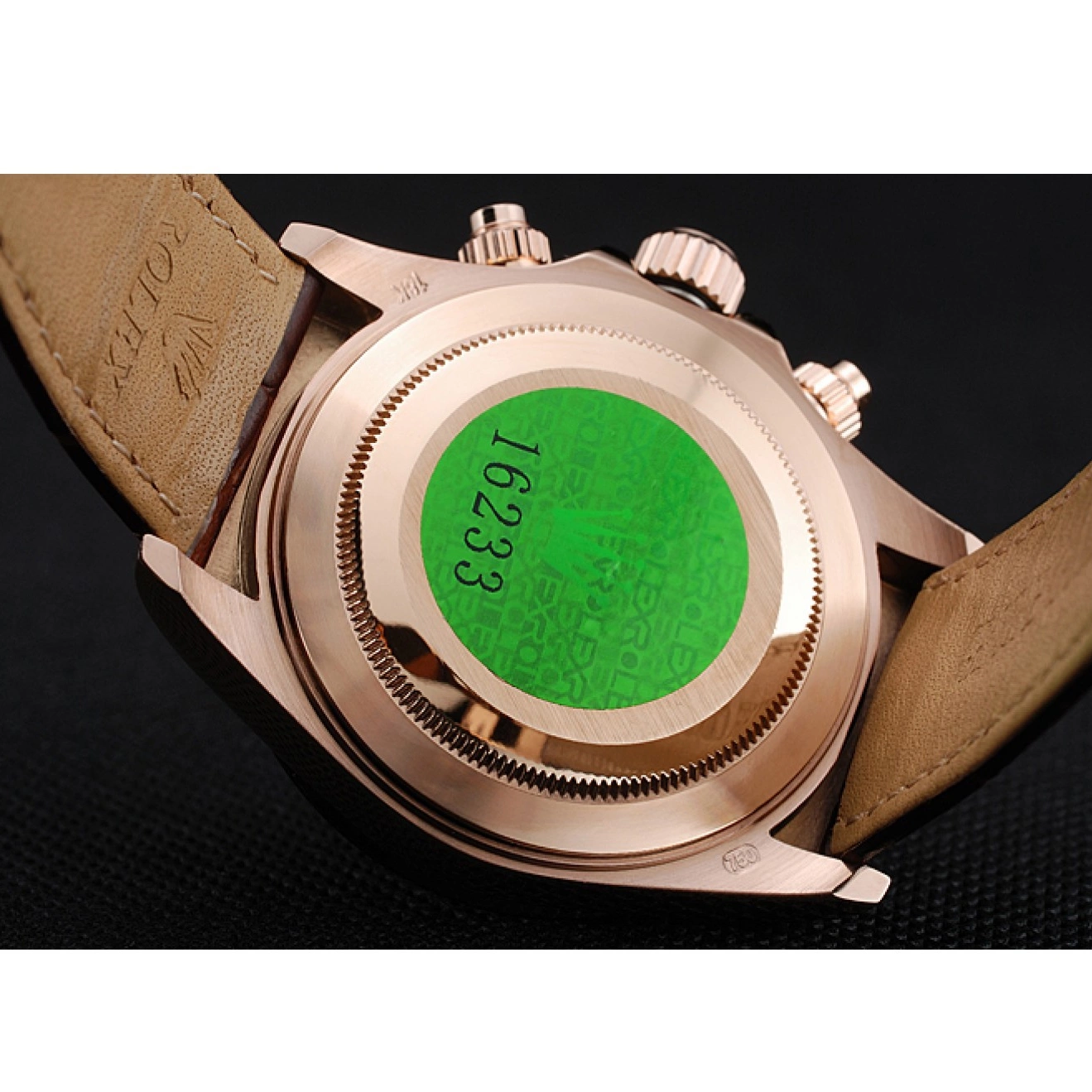 Aaa replica watch Gold Brown Brown Rolex Dial Leather Cosmograph Rose Daytona 1454243 Case Bracelet 0717